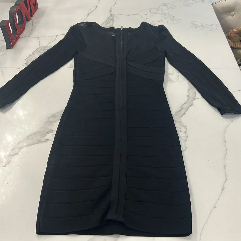 Bebe Black Mummy Bandage Body Hugger Dress. Sheer Mesh Top. Full Back Zip. SizeM - Picture 14 of 16